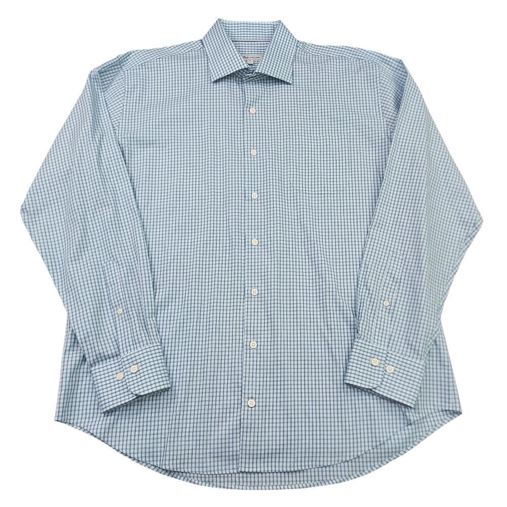 Peter Millar Shirt Mens XL Blue Checks Long Sleeve Cotton Office Casual Work